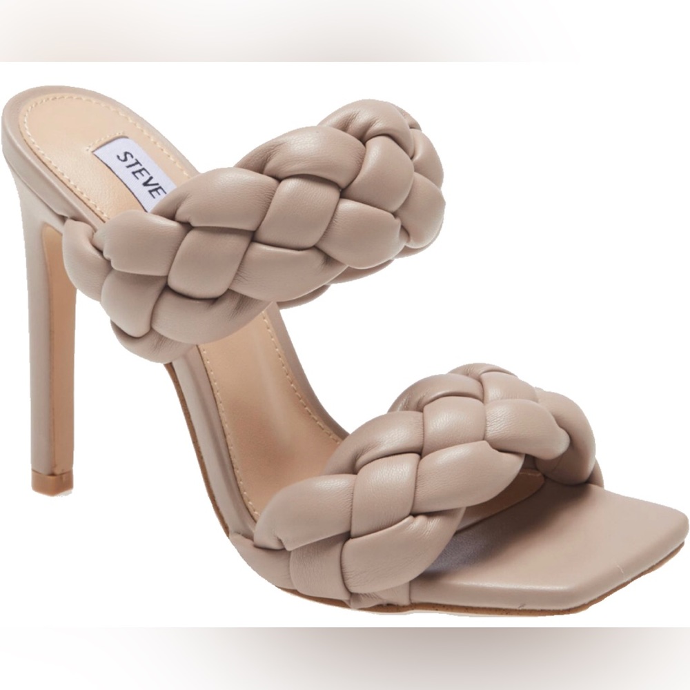 Steve Madden Kenley Woven Taupe Slide Sandal Heels Size 8